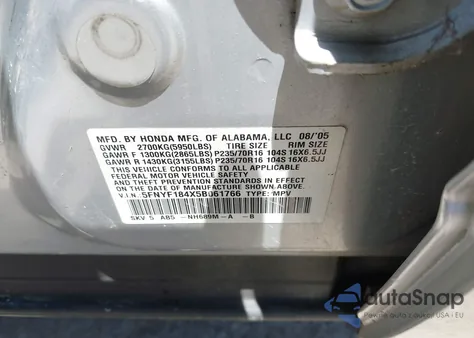 2005 Honda Pilot Ex z USA, uszkodzony, nr VIN 5FNYF184X5B061766